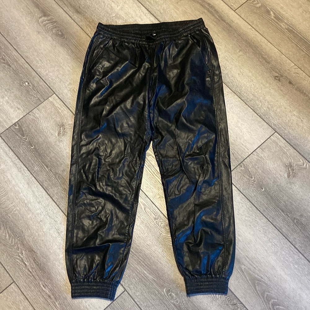 zara vegan leather pants joggers size Large